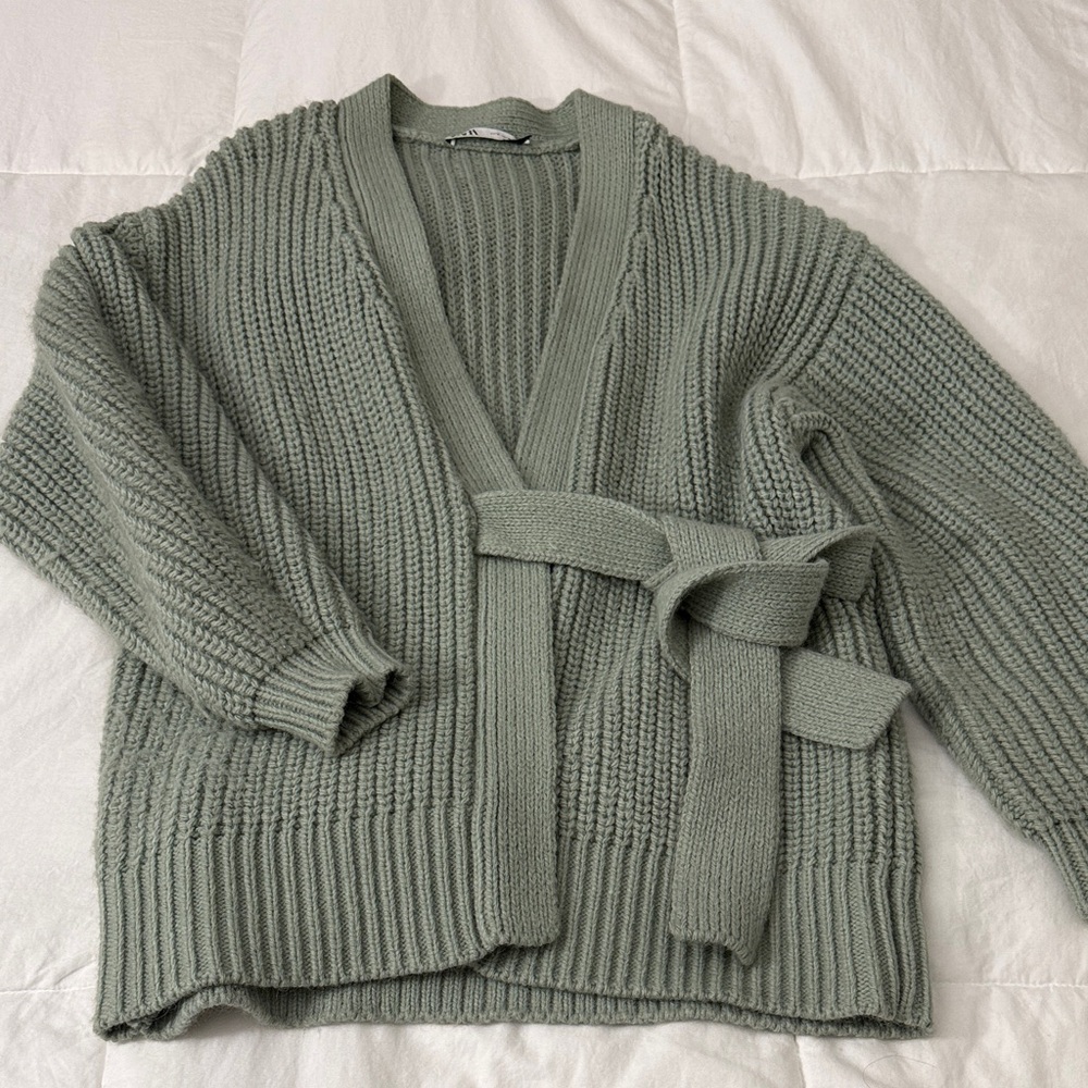 Zara Sage Green Knit Wrap Cardigan